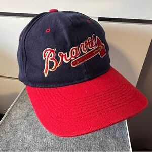 Vintage Atlanta Braves Snapback Hat Navy Red MLB Baseball Cap Adjustable